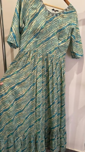 فستان قطن هندي بيج مخطط بالأزرق والأخضر