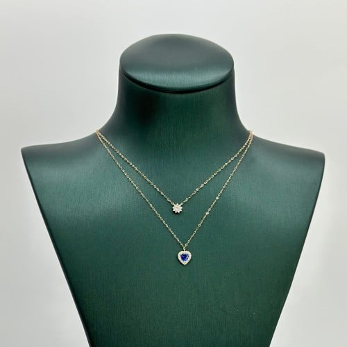 عقد دورين ذهب عيار 18 على شكل قلب ( 0.6 جرام - NE0...