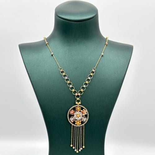 عقد الورود مطعّم بكرات الليزر ( 6.9 جرام - عيار 21...