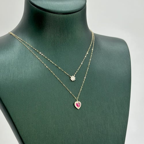 عقد دورين ذهب عيار 18 على شكل قلب ( 0.6 جرام - NE0...