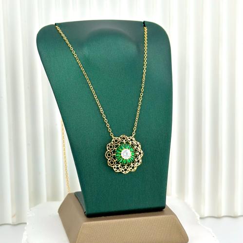 عقد وردة بحجر ملون ( 2.6 جرام - عيار 21 - NE0496 )