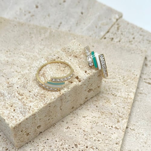 خاتم ذهب ايطالي تصميم ألماس مع الوان الميناء ( 1.5...