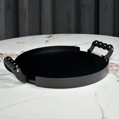 صنية تقديم دائريه معدن اسود بيد خرز ملون 6216