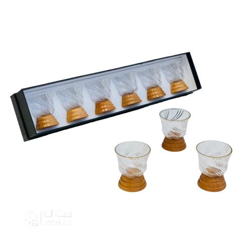 طقم فانجين قهوة زجاج 6ق بقاعدة خشب 542