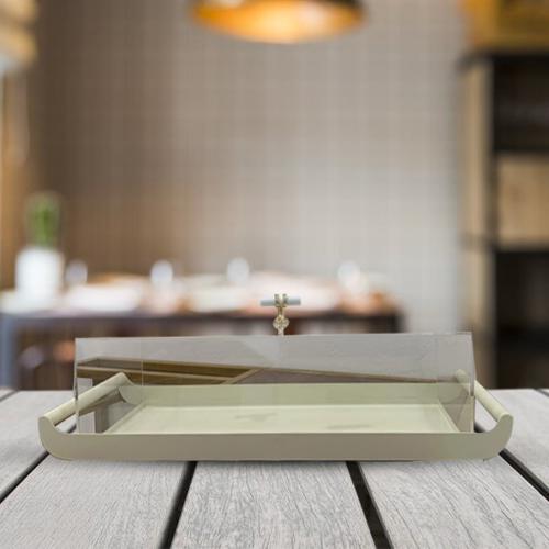 استاند تقديم كيك بغطاء اكريلك لون بيج 2212