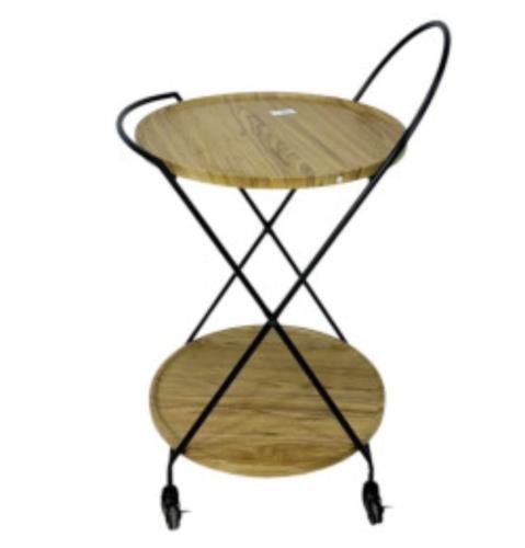 عربة تقديم 2 دور دائري خشب بيج