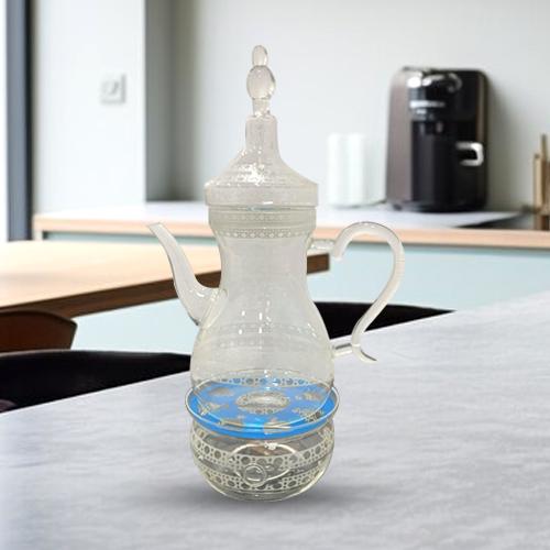 دلة قهوة زجاج بغطاء شفاف مع استاند تسخين 2902