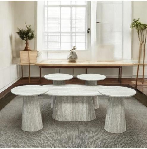 طاولة كنب خشب ماليزي بيضاوي لون رمادي 9615