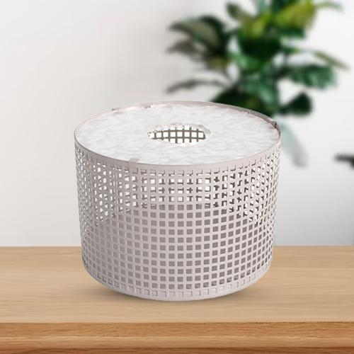 علبة مناديل معدن بيج مع غطاء اكريلك دائرية 4147