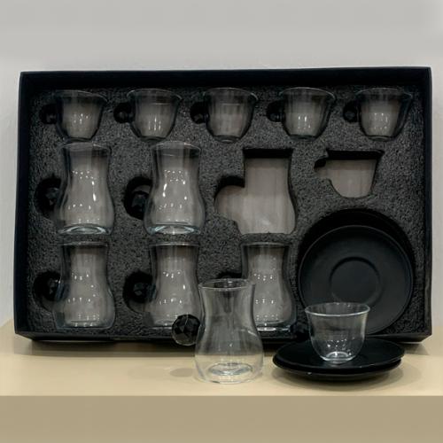 طقم كاسات شاي وقهوة يد كرستالة مدور اسود 3379