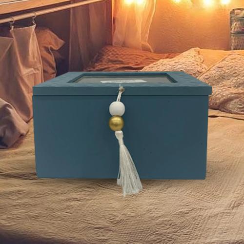 صندوق اكسسورات خشب صغير لون سماوي8357