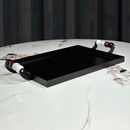 صنية تقديم مستطيل معدن اسود بيد خرز ملون 6211