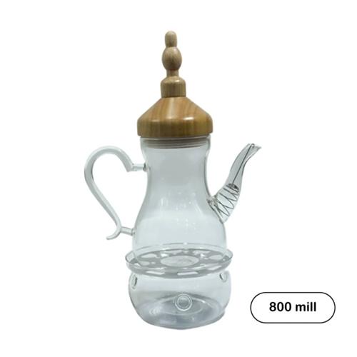 دلة قهوة زجاج بغطاء بني مع استاند تسخين 5208