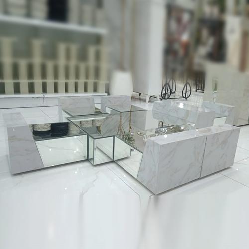 طاولة ارضي كبينة رصاصي مع ذهبي