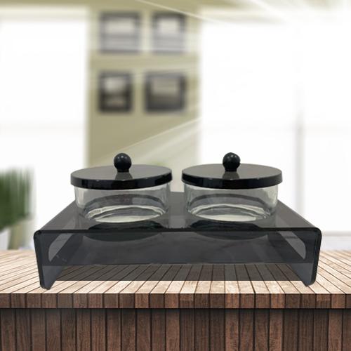 طقم صحن مكسرات 2ق زجاج قاعدة اسود 7192