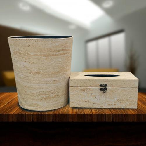 طقم علبة فاين مع سطل نفايات لون رخامي 3186