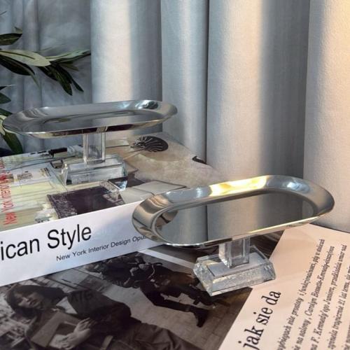 صحن تقديم ستيل اسطواني بقاعدة زجاج 5354