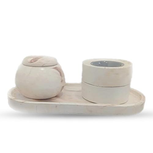 طقم مبخرة بيج مع بني رخام