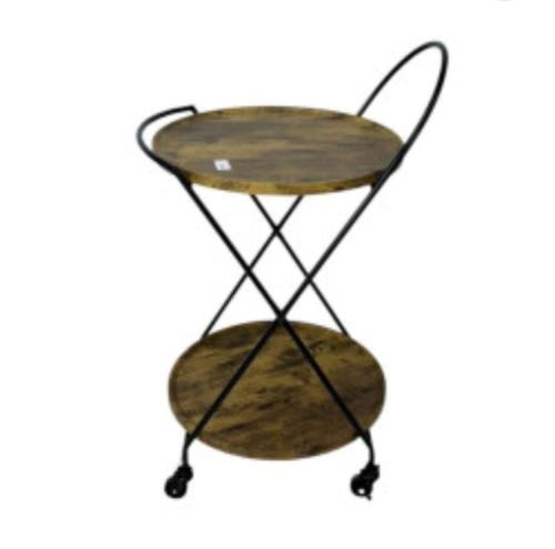 عربة تقديم 2 دور دائري خشب بني