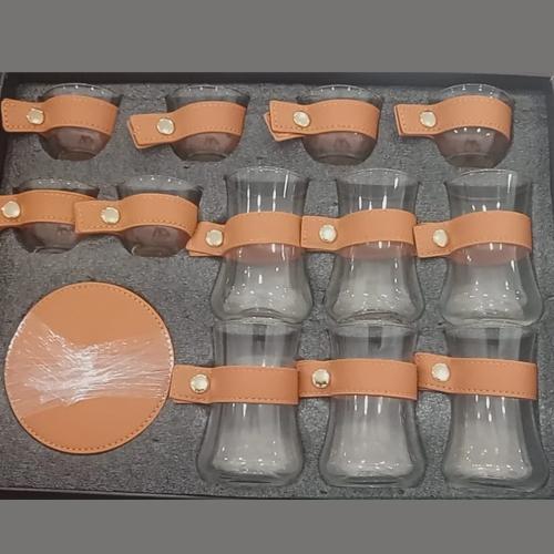 طقم كاسات شاي وقهوة حزام جلد بني