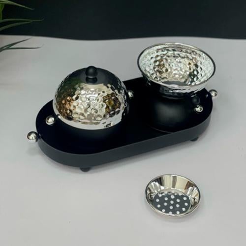 طقم صحن تقديم فضي قاعدة اسود 6013