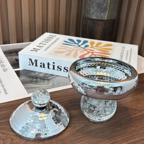 صحن حلاوة معدن بغطاء قاعده جوهرة دائري 14944