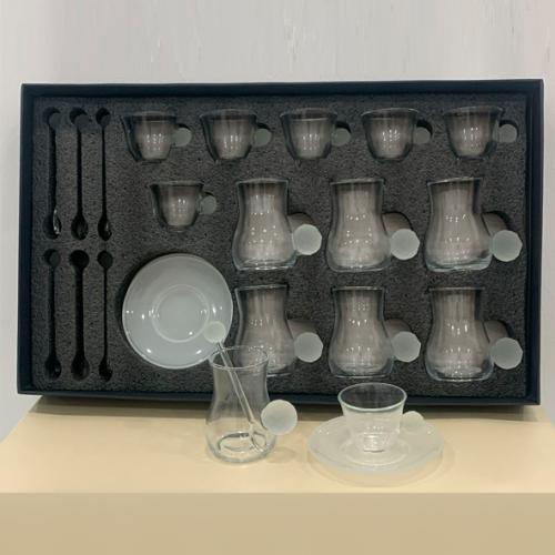 طقم كاسات شاي وقهوة يد كرستالة مدور ثلجي 3380 مع م...