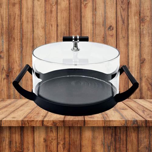 صحن كيك اسود غطاء اكريلك 4967