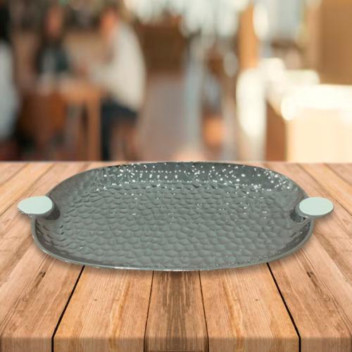 صحن بيضاوي سيراميك فضي ص يد ابيض 3060