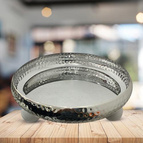 صحن تقديم عميق ستيل فضي قاعدة كور بيضاء 74410