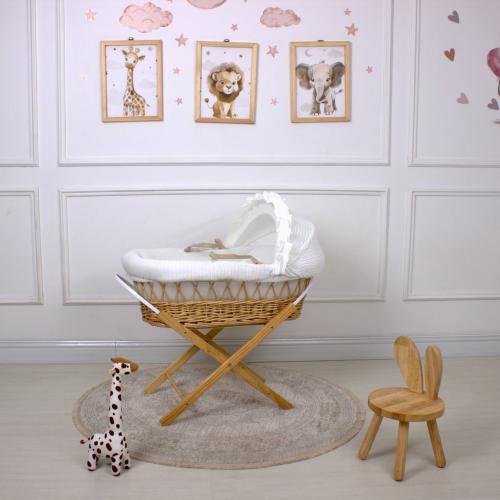 سلة موسى (خيزران خشبي) بتلبيسة قماش مقلم اوف وايت