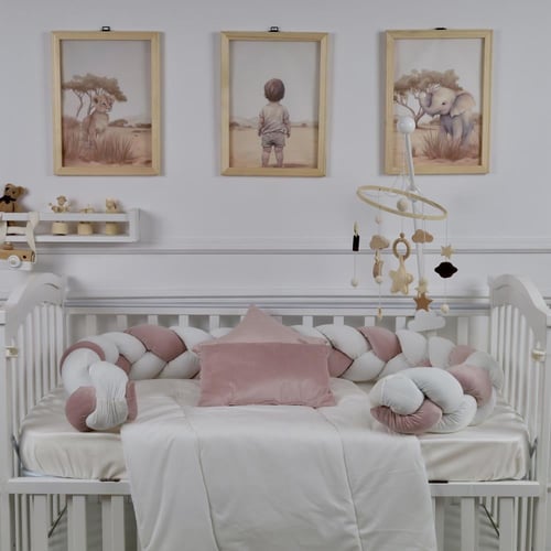 مفرش سرير أطفال ظفيرة 5 قطع وردي لحماية وراحة مثال...