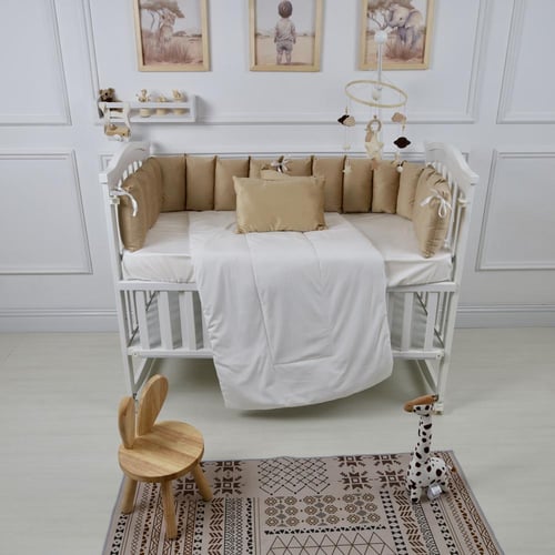 مفرش سرير أطفال مخدات 5 قطع بيج لحماية وراحة مثالي...