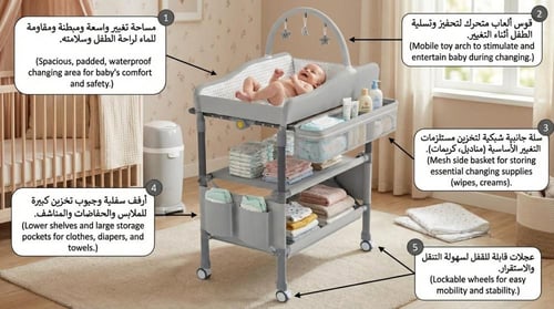 طاولة تغيير حفاضات متعددة الوظائف بتصميم حصري