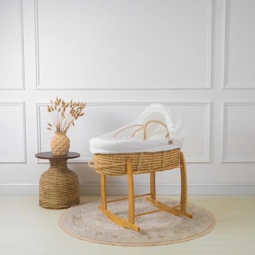 سلة موسى قش بقماش مقلم اوف وايت