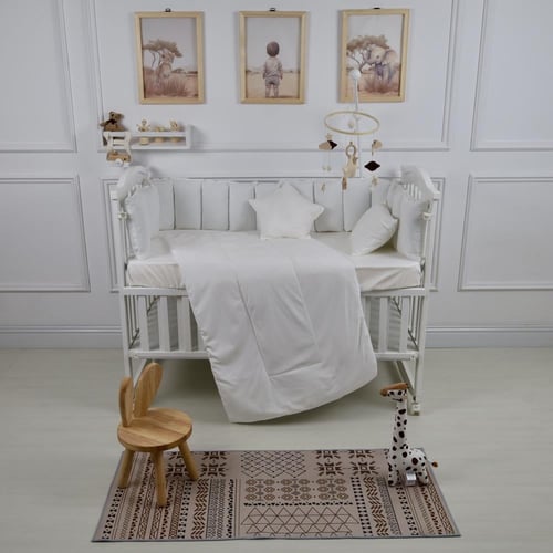 مفرش سرير أطفال مخدات 5 قطع اوف وايت لحماية وراحة...