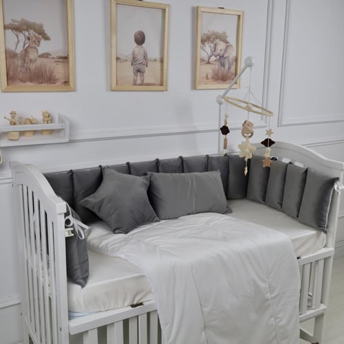 مفرش سرير أطفال مخدات 5 قطع رمادي لحماية وراحة مثا...