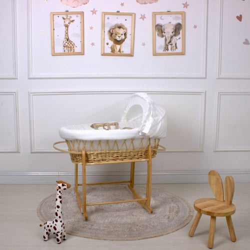 سلة موسى (خيزران خشبي) بتلبيسة قماش فيسبوك