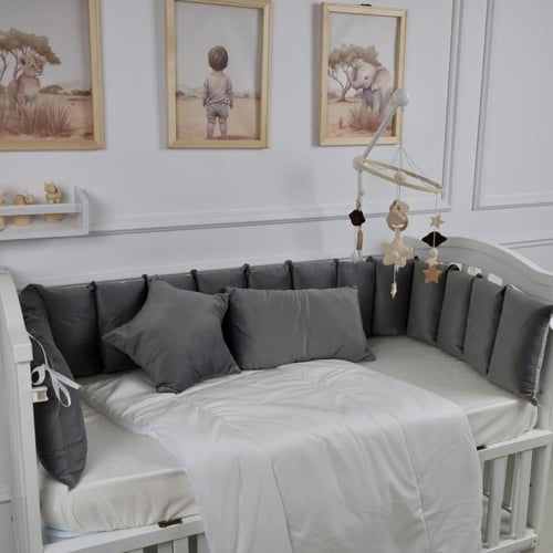 مفرش سرير أطفال مخدات 5 قطع رمادي لحماية وراحة مثا...