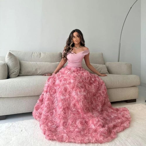 فستان سهرة مشجر ورد توب كريب طبي