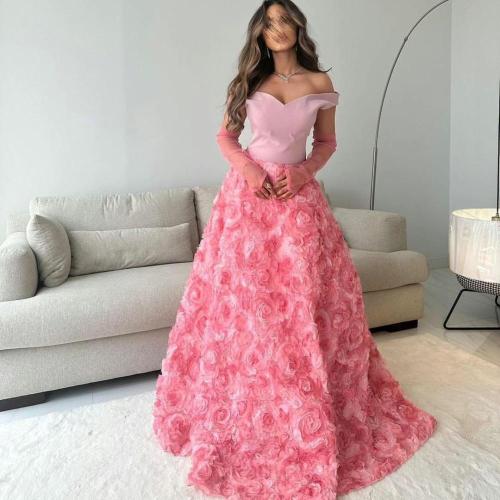 فستان سهرة مشجر ورد توب كريب طبي