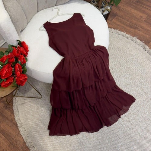 فستان العيد قصير طبقات لونين بني + عودي