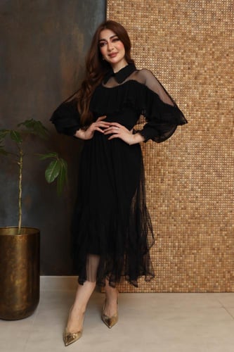 فستان فخم بياقة فرنسي