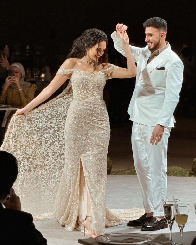 فستان سهرة خامه تل مطرزه كبيوتر وفصوص زركون وبطانه...