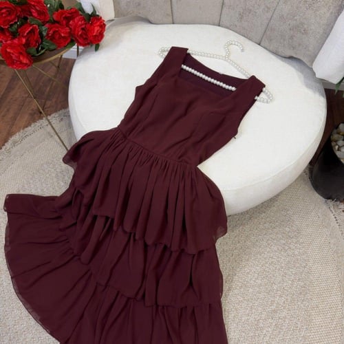 فستان العيد قصير طبقات لونين بني + عودي