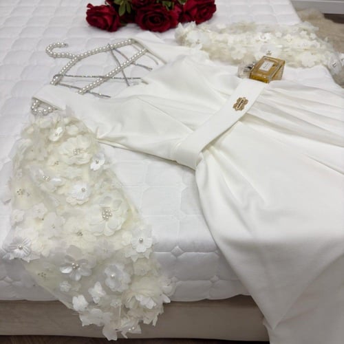 فستان العيد كريب استرتش لون اييض