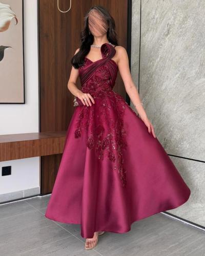 فستان سهرة عنابي قصة صدر فخمة