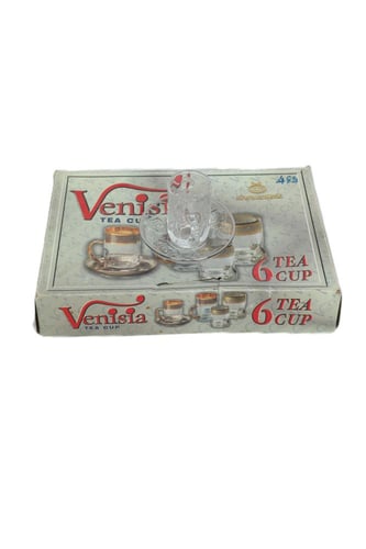 طقم بيالات شاي زجاجي مع صحون – أناقة Venisia الكلا...