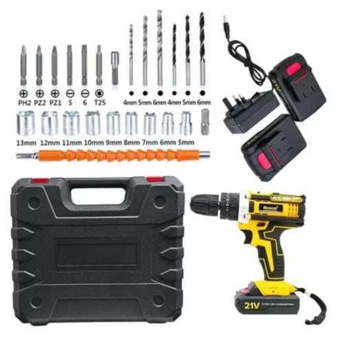 دريل بطارية 21 فولت مع حبوب واكسسوارات - روكسون