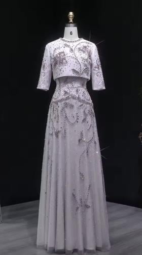 فستان سهرة من التول الفاخر المطرز (قطعتين مطرز )
